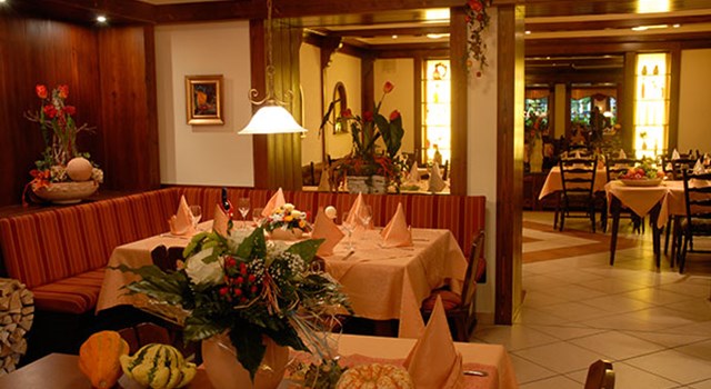Interior of the restaurant with open fireplace
